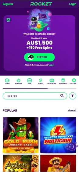 Rocket mobile site open on a phone screen