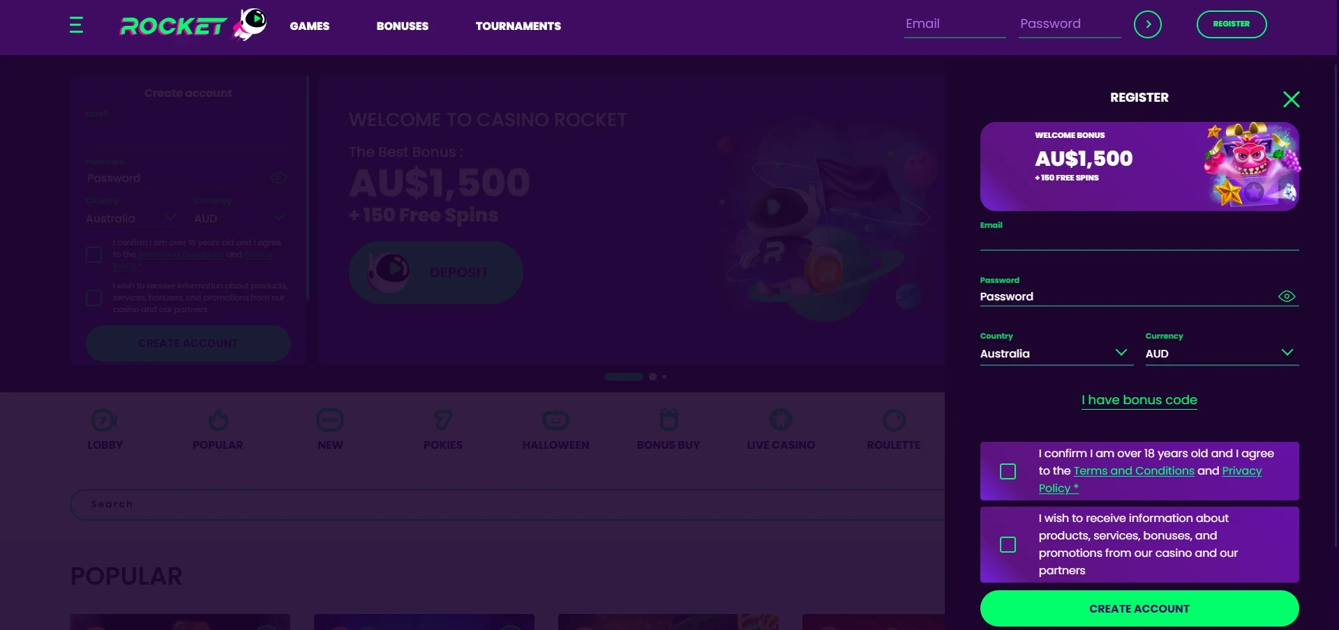 Rocket sign-up form
